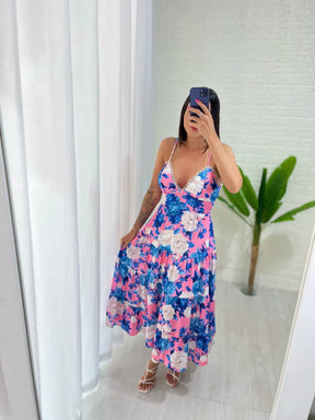 Vestido Ionguete Crepe Seda Floral