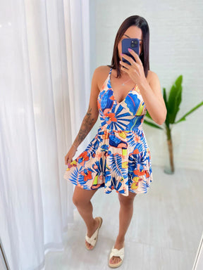 Vestido Estampa Tropical Babados