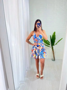 Vestido Estampa Tropical Babados