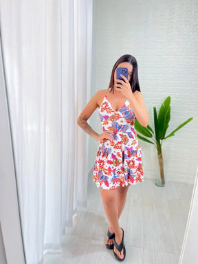 Vestido Estampa Tropical Babados