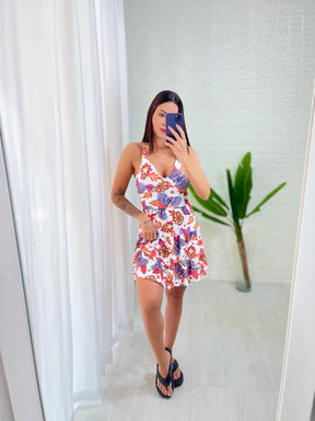 Vestido Estampa Tropical Babados